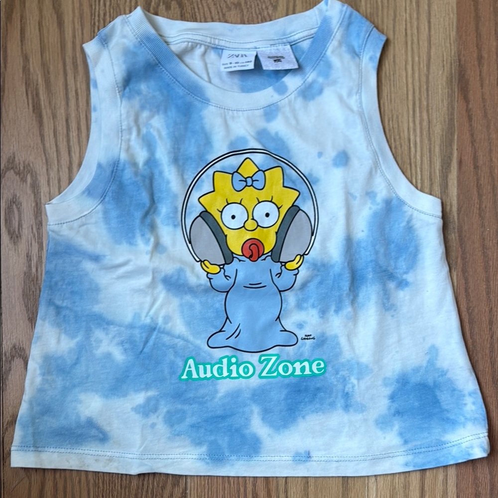 Zara Blue and White Tie-Dye Tank Top Simpsons